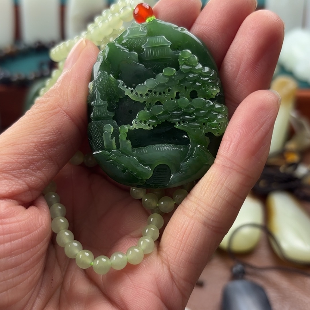 和田玉（碧玉）未镶嵌吊坠(赠链)