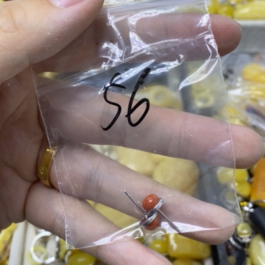 蜜蜡裸石银S925镶嵌耳钉