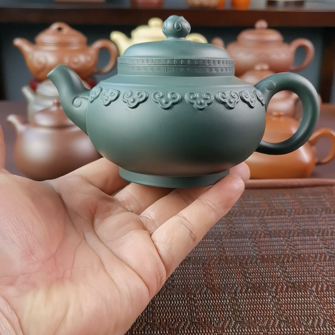紫砂茶壶民国绿云肩如意260CC