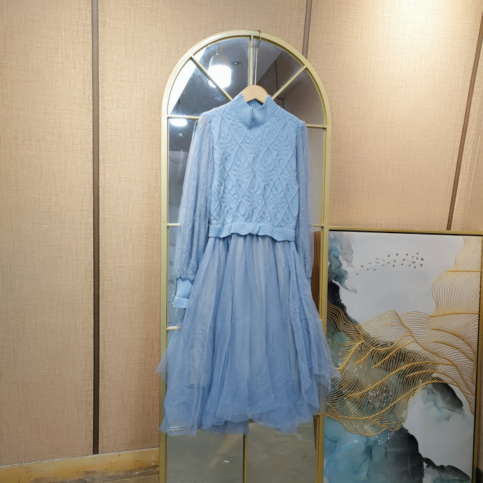 AE774孕妇蓝色针织连衣裙90-115