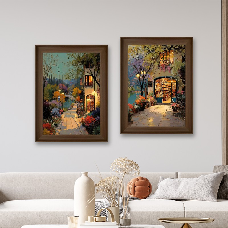 a07暮色下的街角书店复古文艺装饰画适用于客厅卧室背景墙