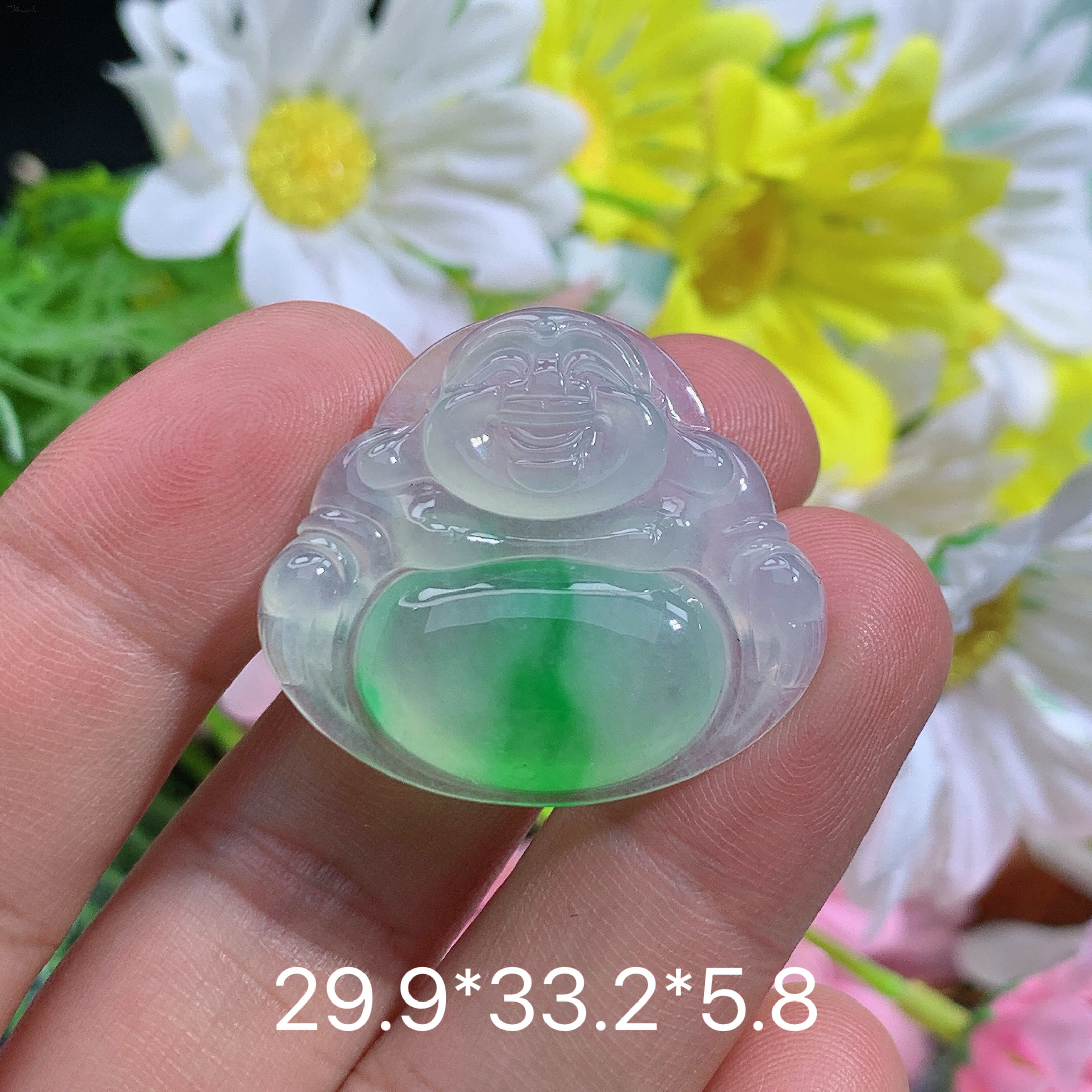 缅甸天然翡翠A货冰种阳绿佛公品冰透雕刻上等翡翠佛公珠宝首饰