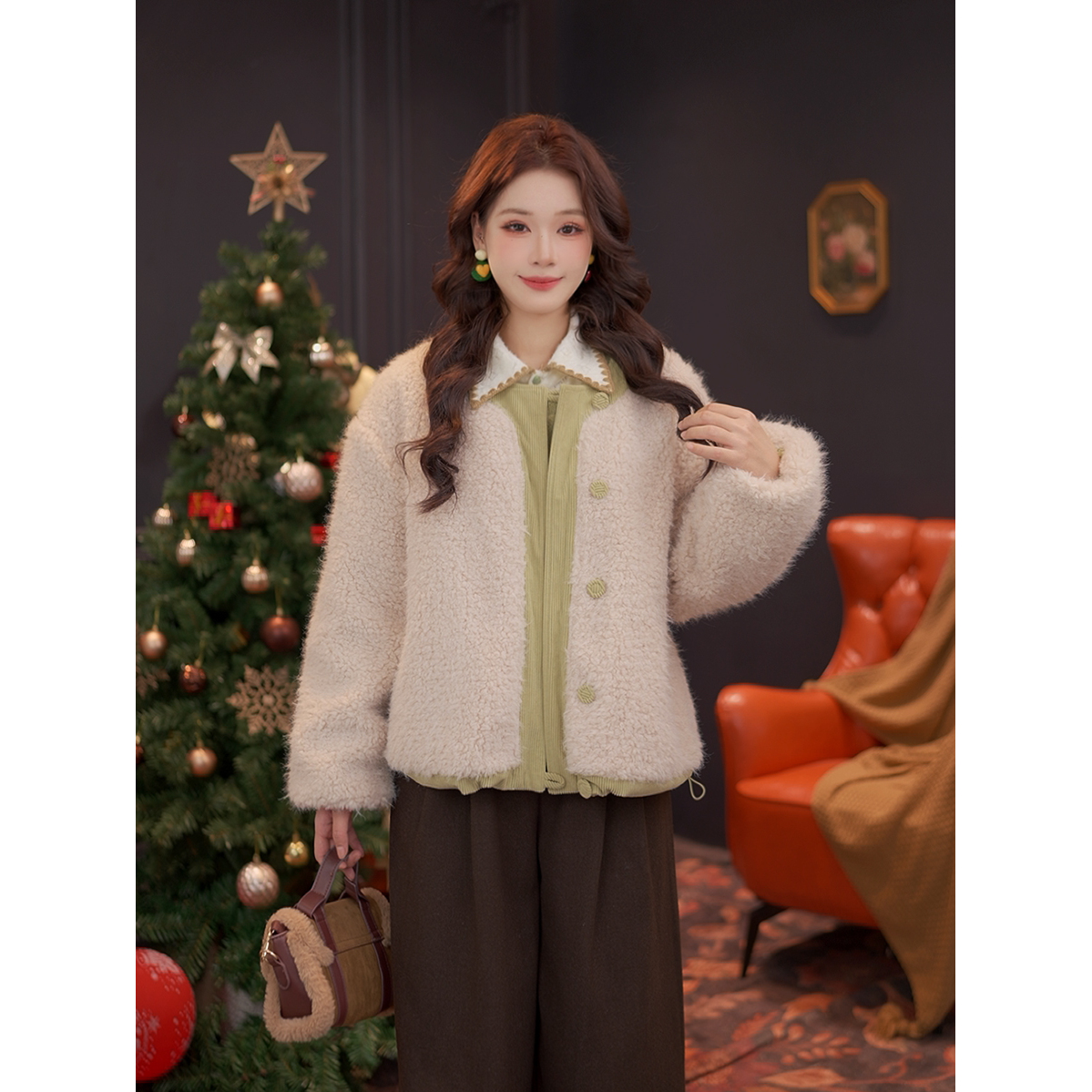 DaYuanSAD【听苏】婉儿复古双面穿加绒厚保暖开衫上衣短外套#W15221