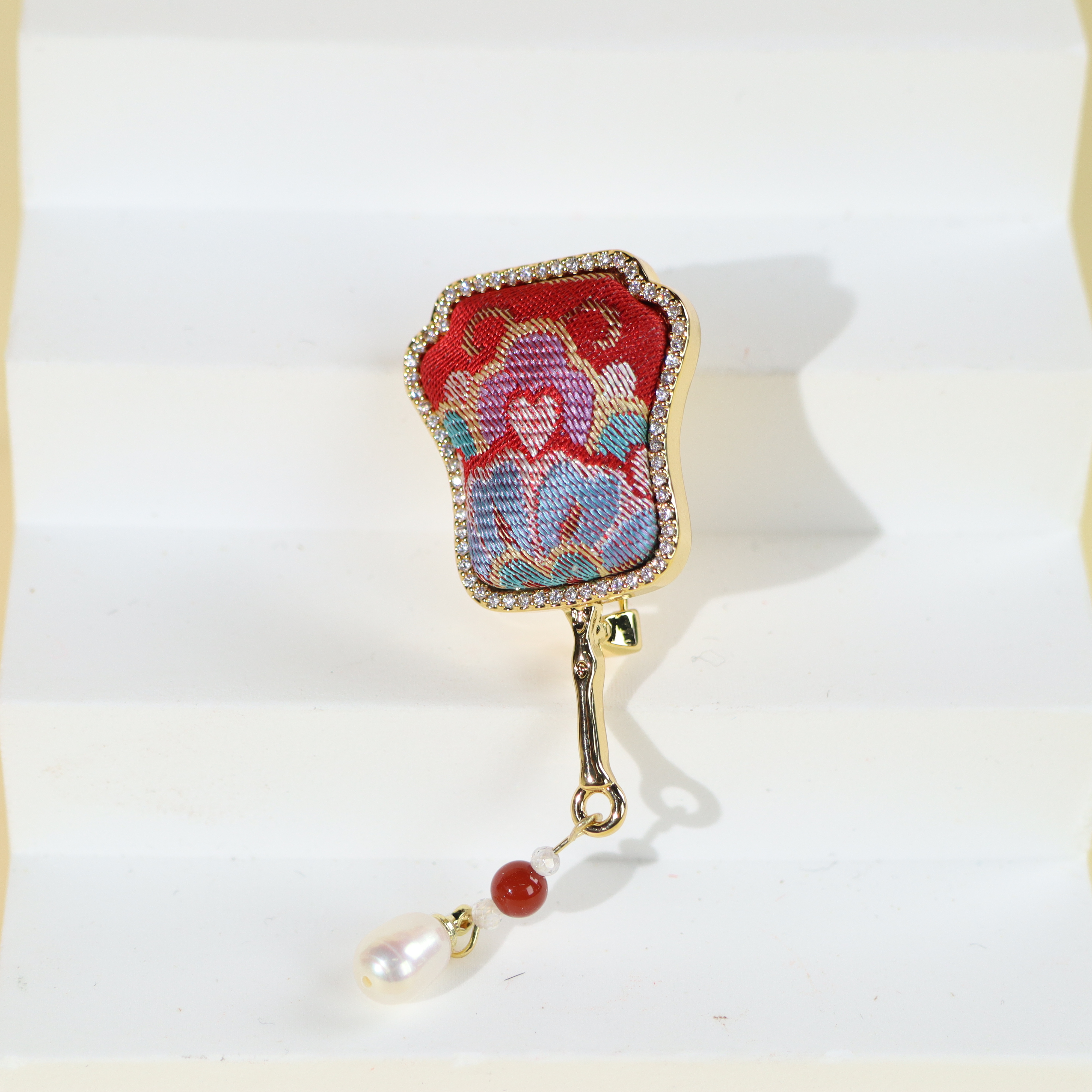 非遗宋锦小扇子胸针