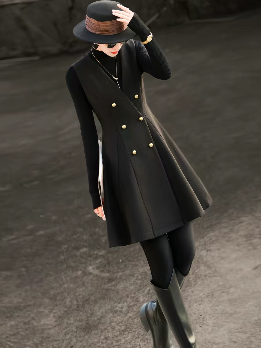 2025冬季新款气质半高领打底针织衫背心连衣裙两件套女88083