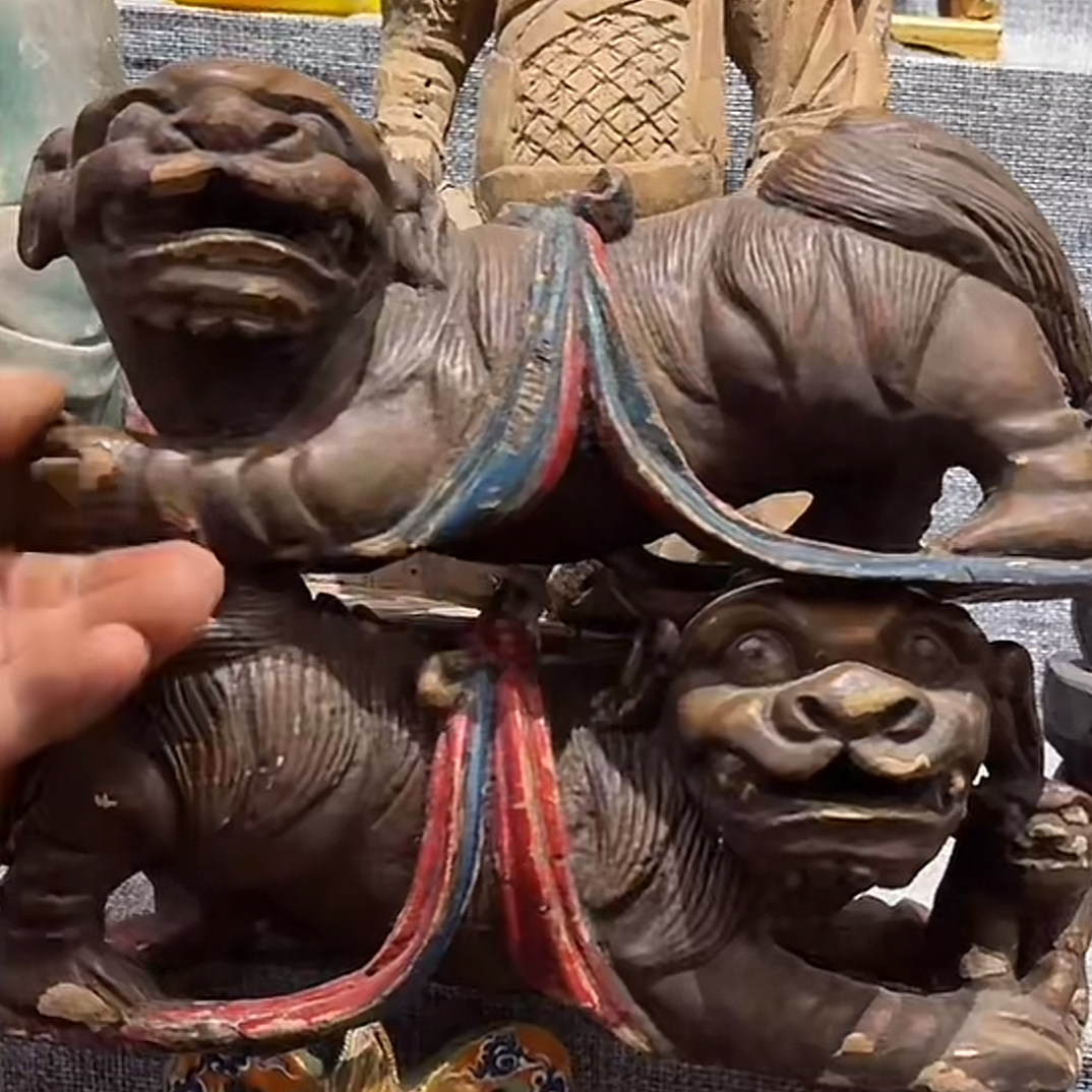 老木雕狮子一对好