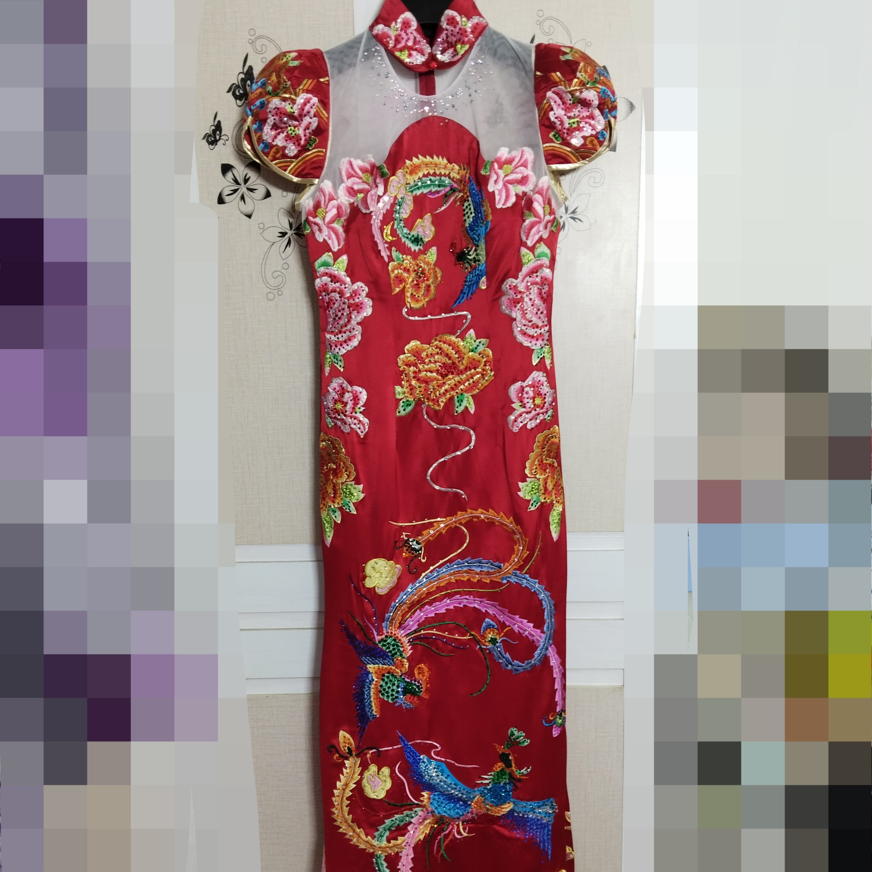 瑕疵款洋气复古中式婚礼修身显瘦缎面凤凰刺绣鱼尾敬酒服晚长礼服