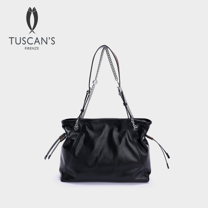 TUSCAN'S经典黑武士真皮单肩腋下包轻奢百搭双鱼女包