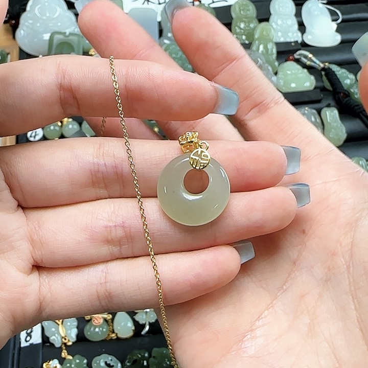 和田玉银S925镶嵌颈饰送链子s送绳