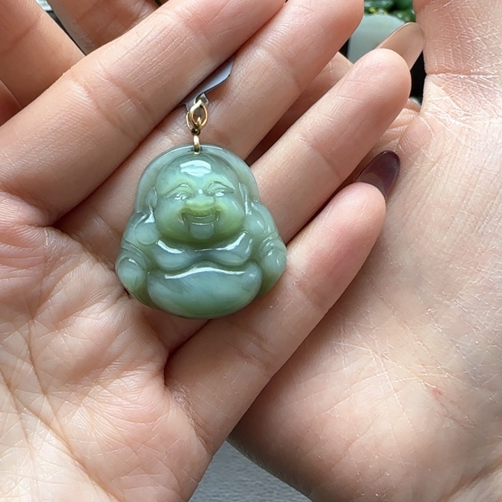 和田玉（碧玉）吊坠18K金镶嵌