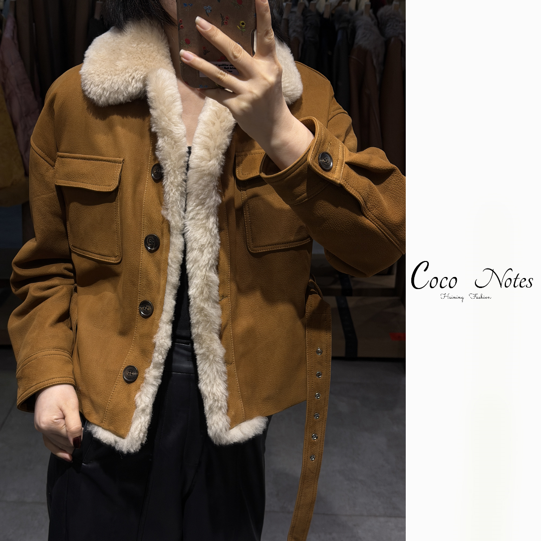 COCO NOTES  SS2579山羊皮鹿绒纹皮鹅绒羽绒服外套