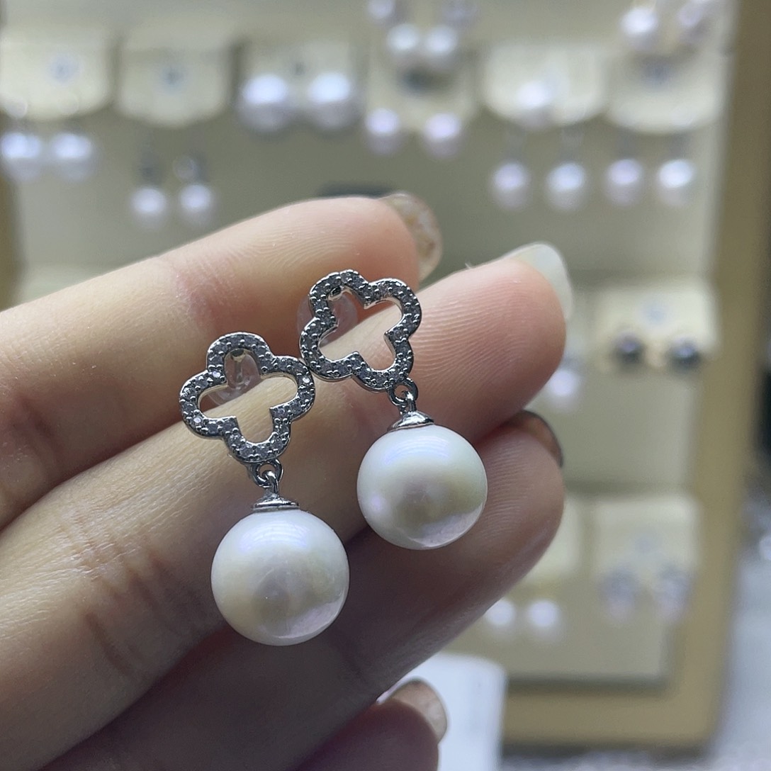 淡水珍珠耳饰银S925镶嵌