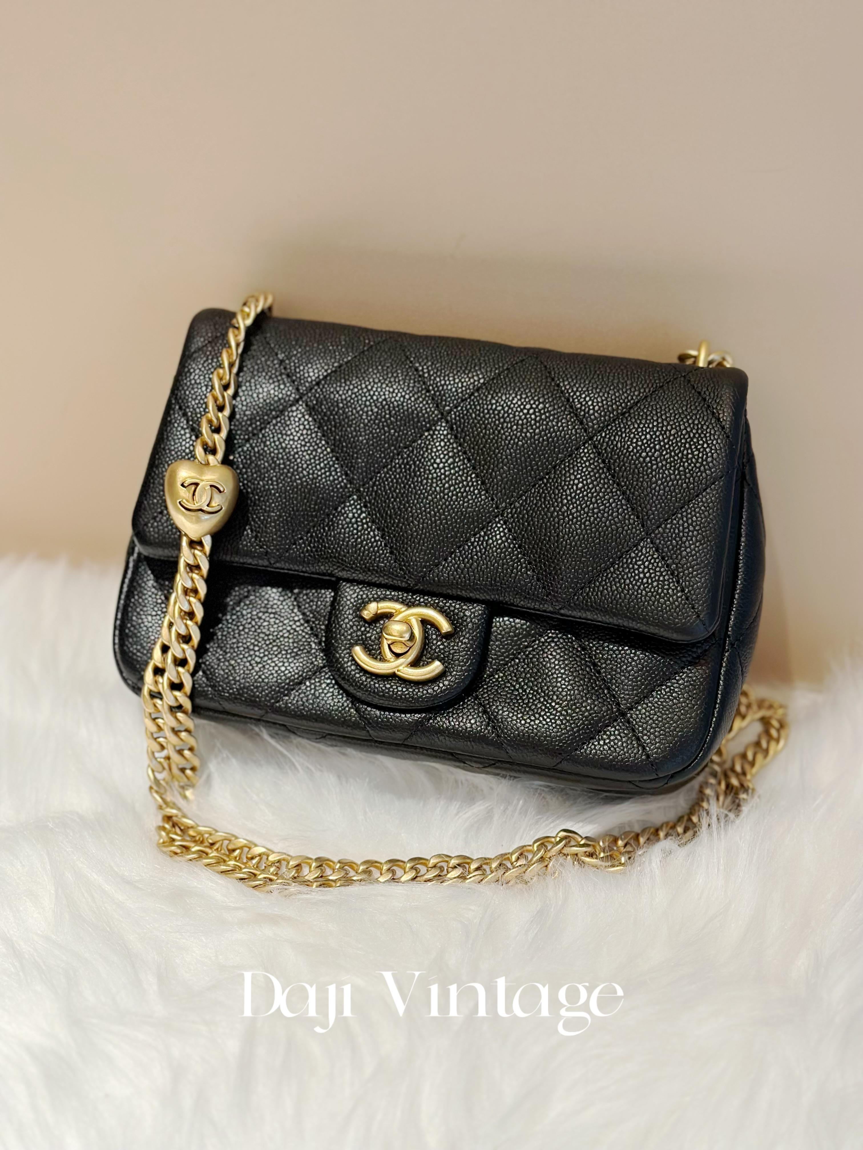 99新 Chanel/香奈儿 大吉中古/sh/Chanel 黑金爱心金球方胖子包