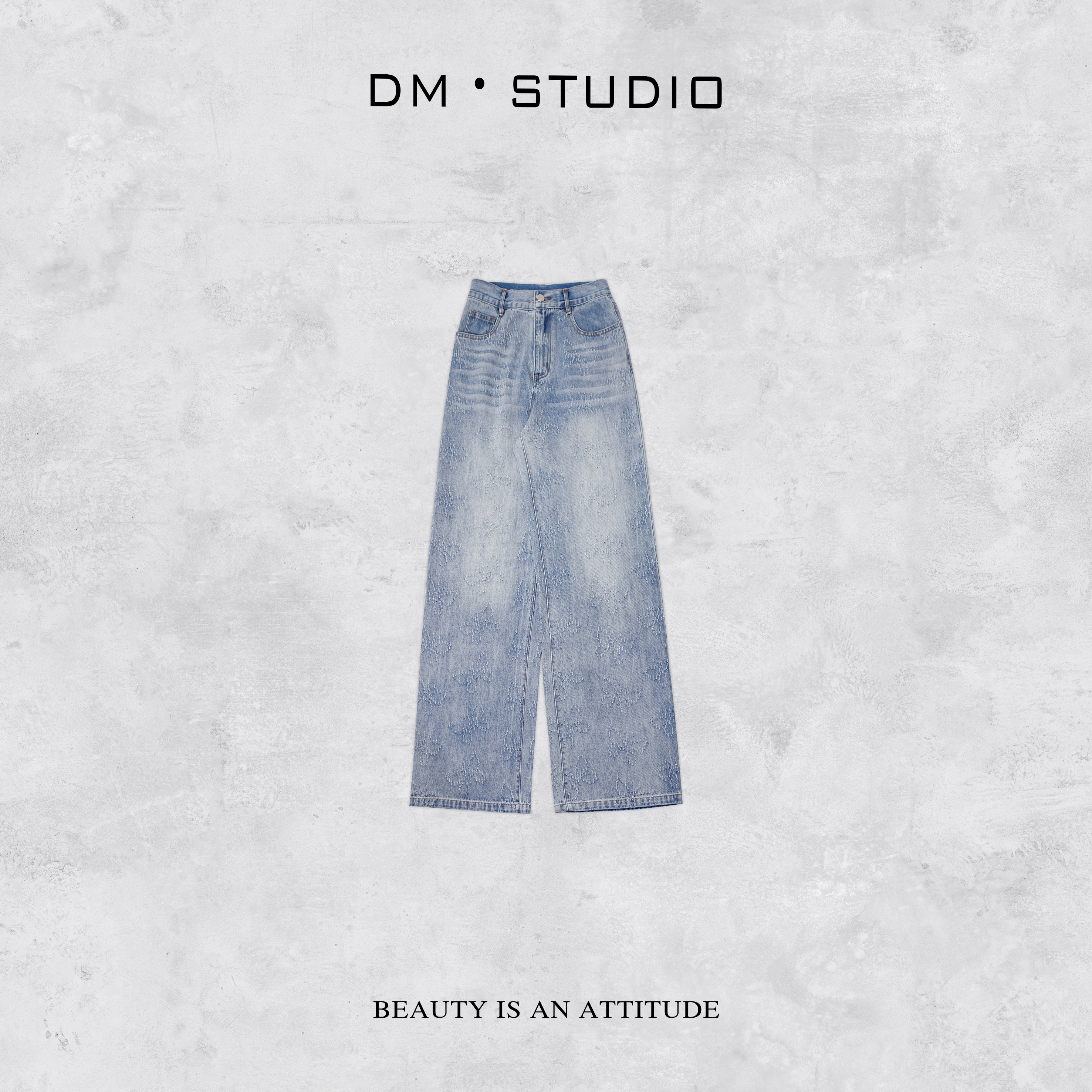 DEDM•STUDIO/显瘦百搭高级感气质蝴蝶直筒拖地牛仔裤（81939）
