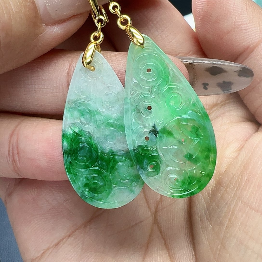 翡翠耳饰银S925镶嵌天然缅甸A货翡翠