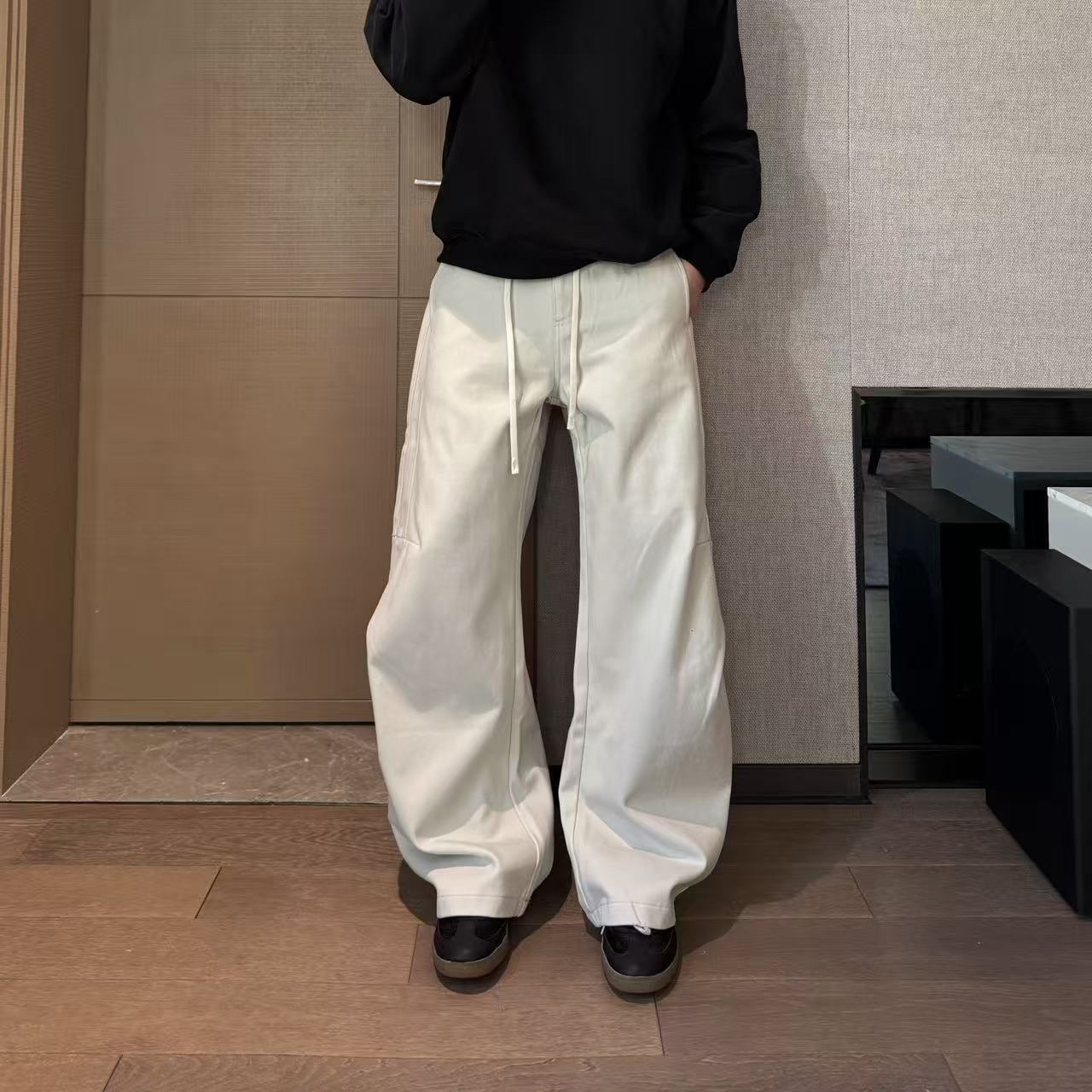 超超超会穿｜秋冬重磅斜纹设计结构桶裤松紧腰宽松休闲裤显瘦