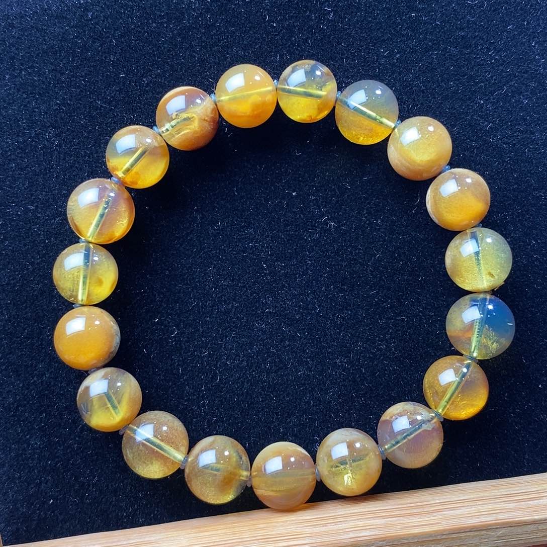 琥珀颈饰未镶嵌10mm金底蛋黄溶洞手串