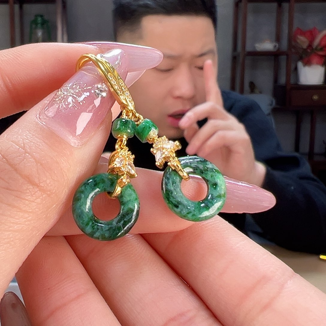 翡翠耳饰银S925镶嵌耳环6