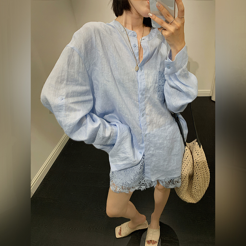 十三粥私服 漫屿松弛 100亚麻度假套装女简约时尚宽松遮肉SC0055