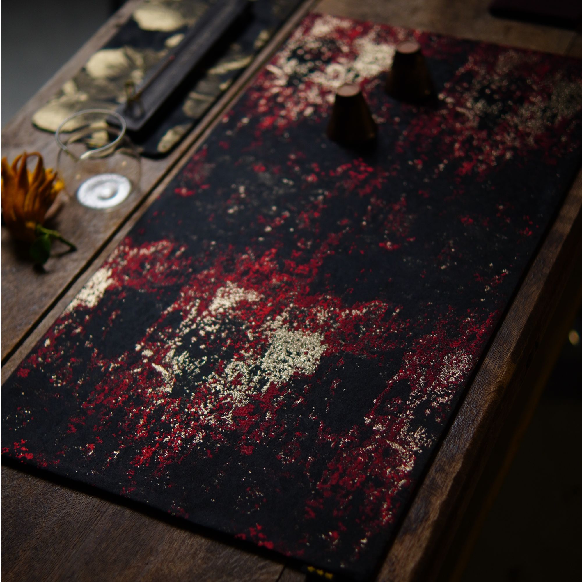 乔木手作 丹枫 织锦缎茶席满织吸水茶席高级红黑配色茶席轻奢国风