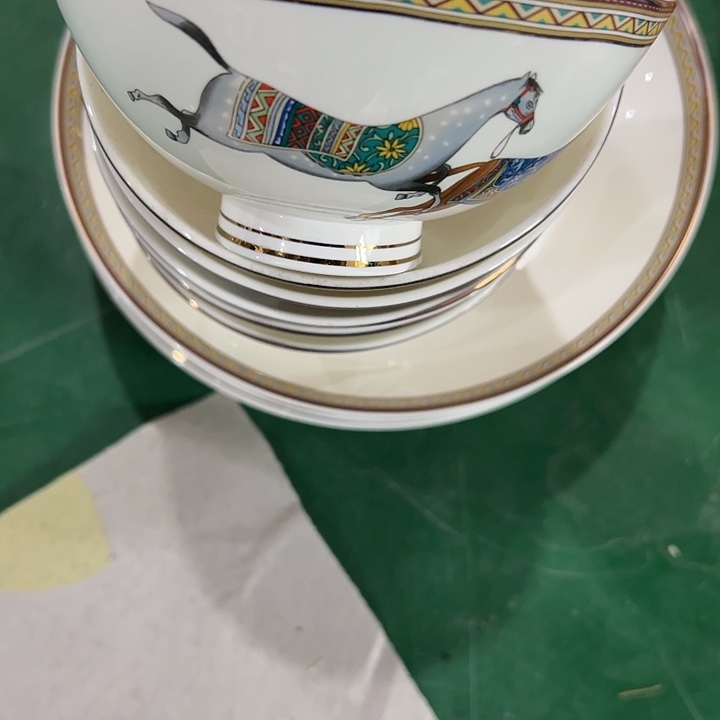 搪瓷瑕疵爱马仕6个米饭碗6个深盘双福马