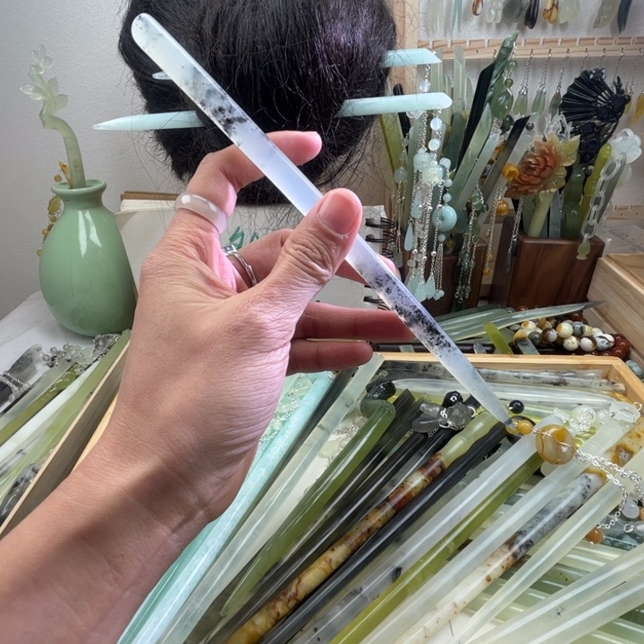 蛇纹石玉发饰未镶嵌长度21