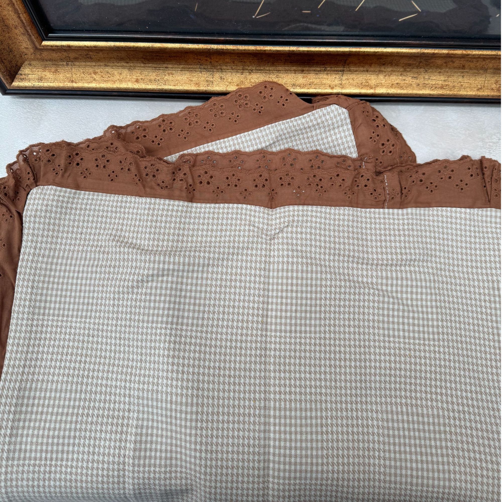 植森宠粉千鸟格花边（枕巾）48*74