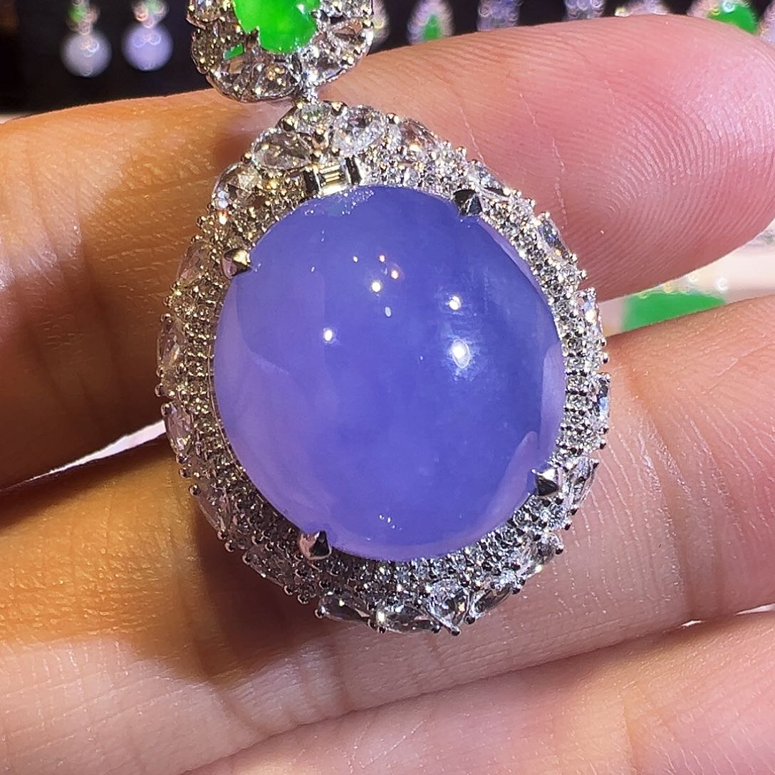 翡翠18K金镶嵌戒指《**》浓紫大鸽子蛋两用总59800