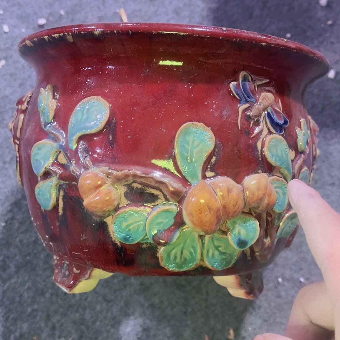 红陶正宗岭南石湾盆放漏