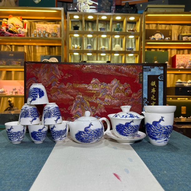 @@@@@@@@@@@@@@@青花雀影玲珑瓷茶具套装