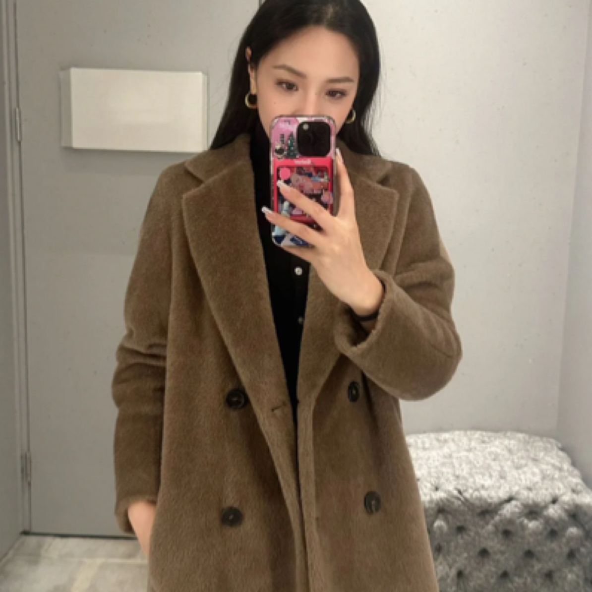 99新 MaxMara Maxmara/驼色羊绒双排扣大衣/几乎全新34码/ysc0298