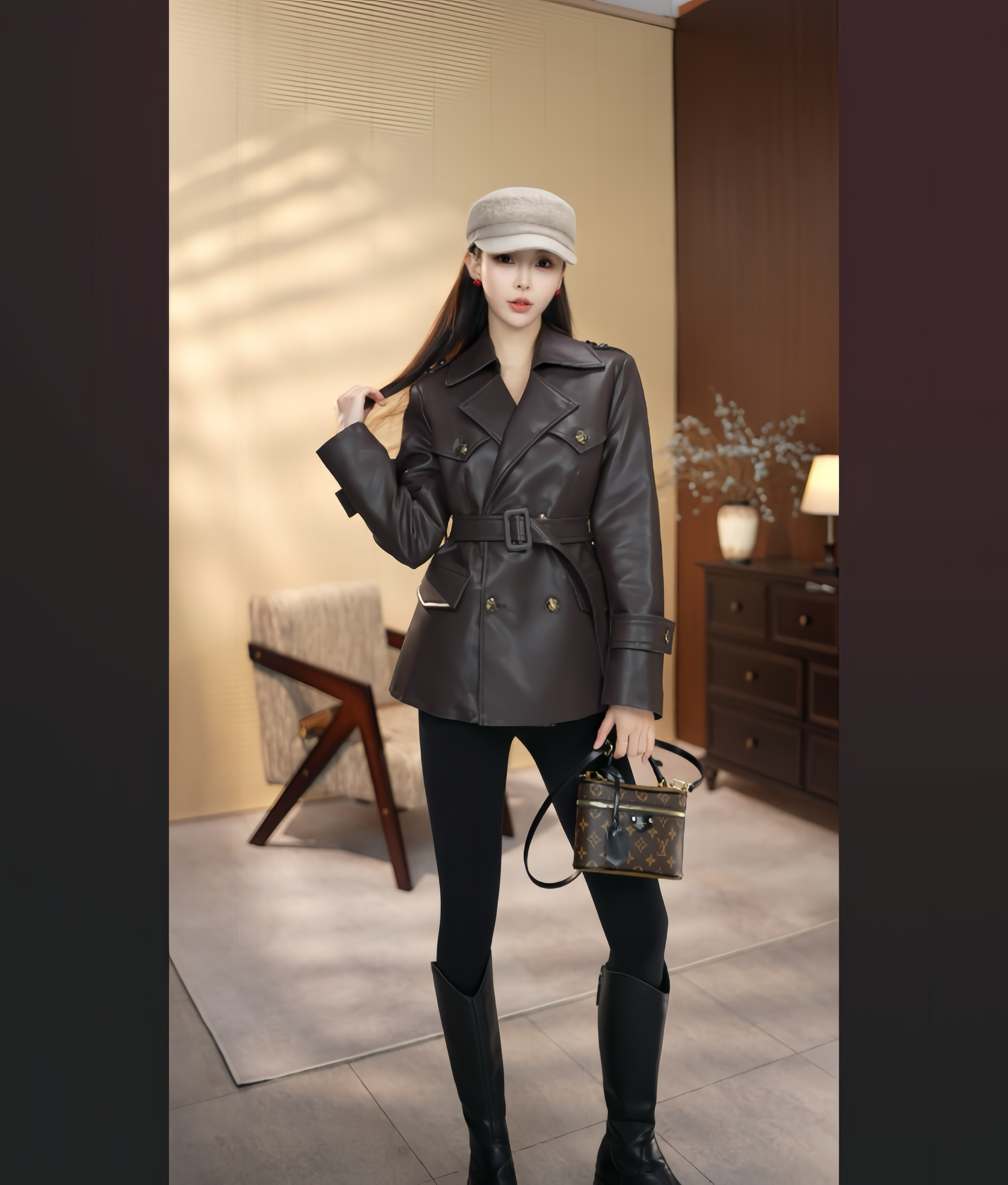 【玖高美狮】气质风收腰羊皮鹅绒内胆保暖真皮皮衣外套2563