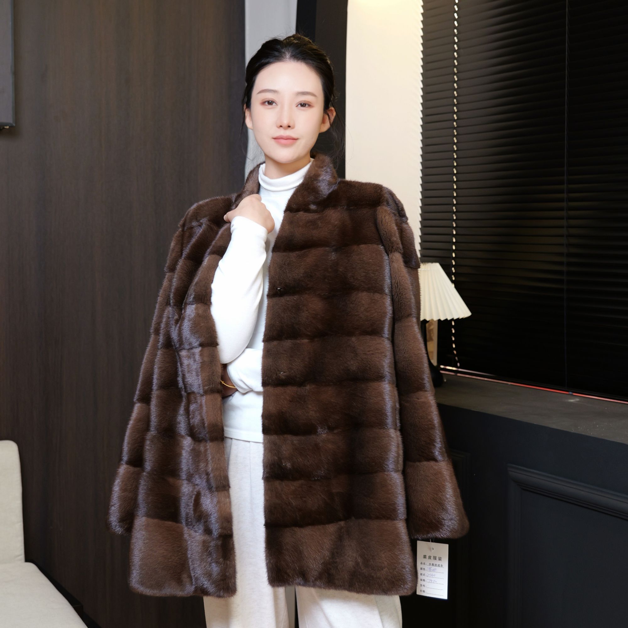 GHERA金赫「夜曲」进口天鹅绒丹麦紫金短二横排V领时尚水貂轻奢皮草