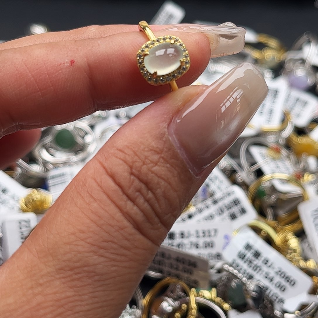 翡翠银S925镶嵌耳饰缅甸天然A货翡翠戒指