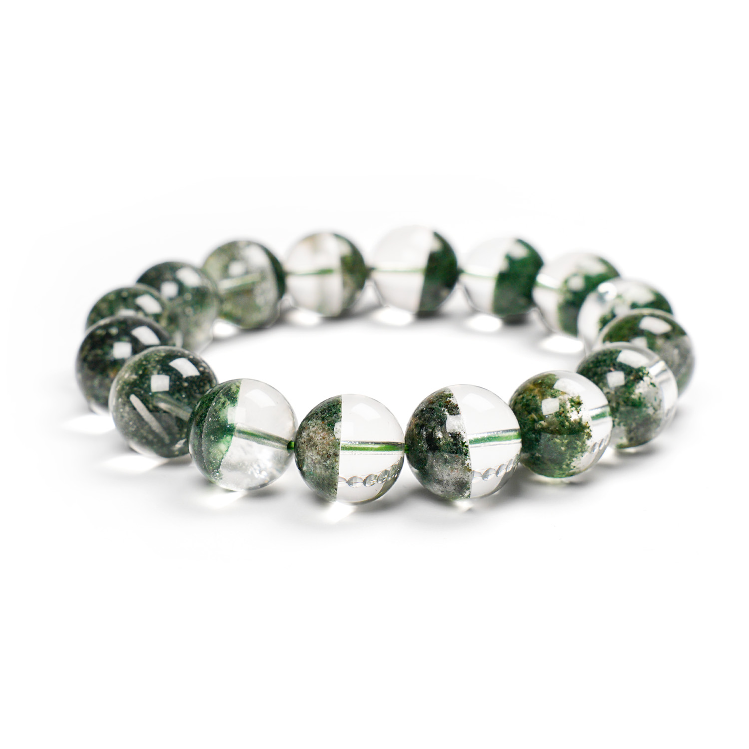 合成水晶Z730 合成聚宝盆绿幽灵手串 多样性发其一