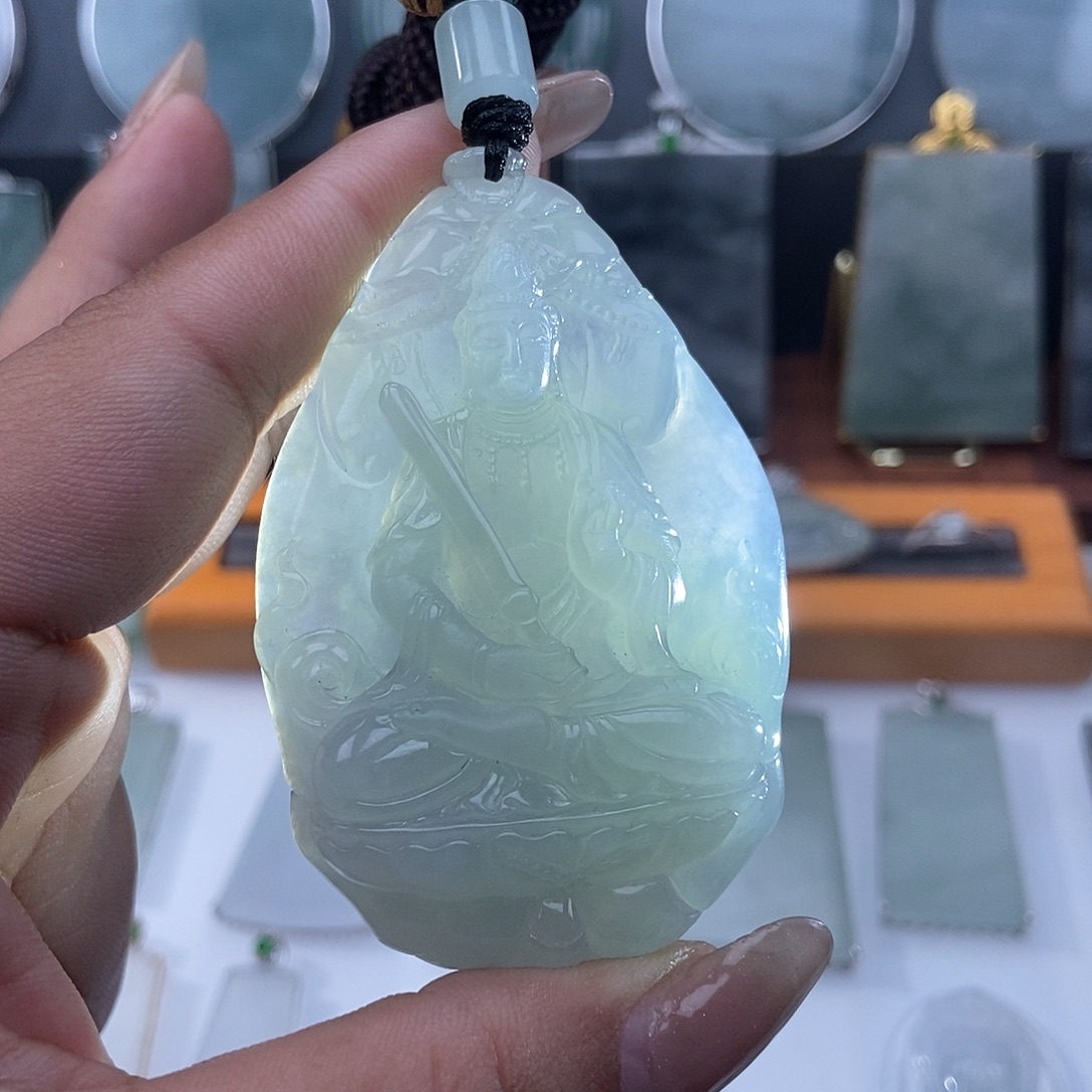 翡翠足银镶嵌吊坠(不含链)