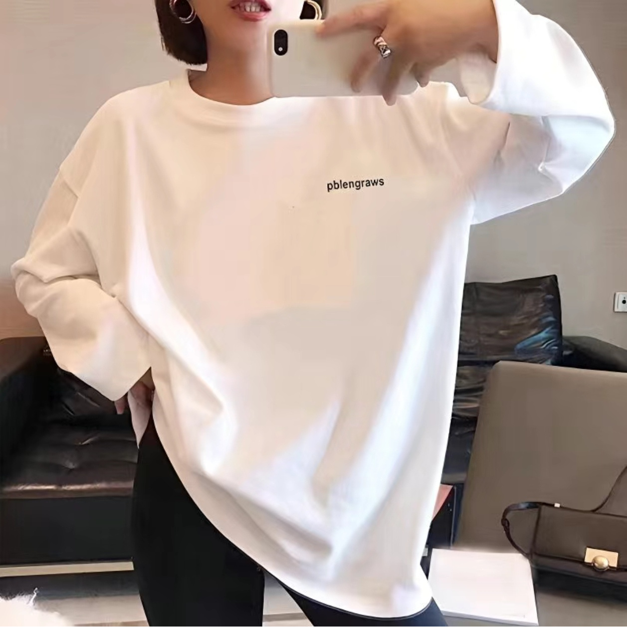 秋季新款大码906圆领宽松百搭时尚遮屁股长袖大白T