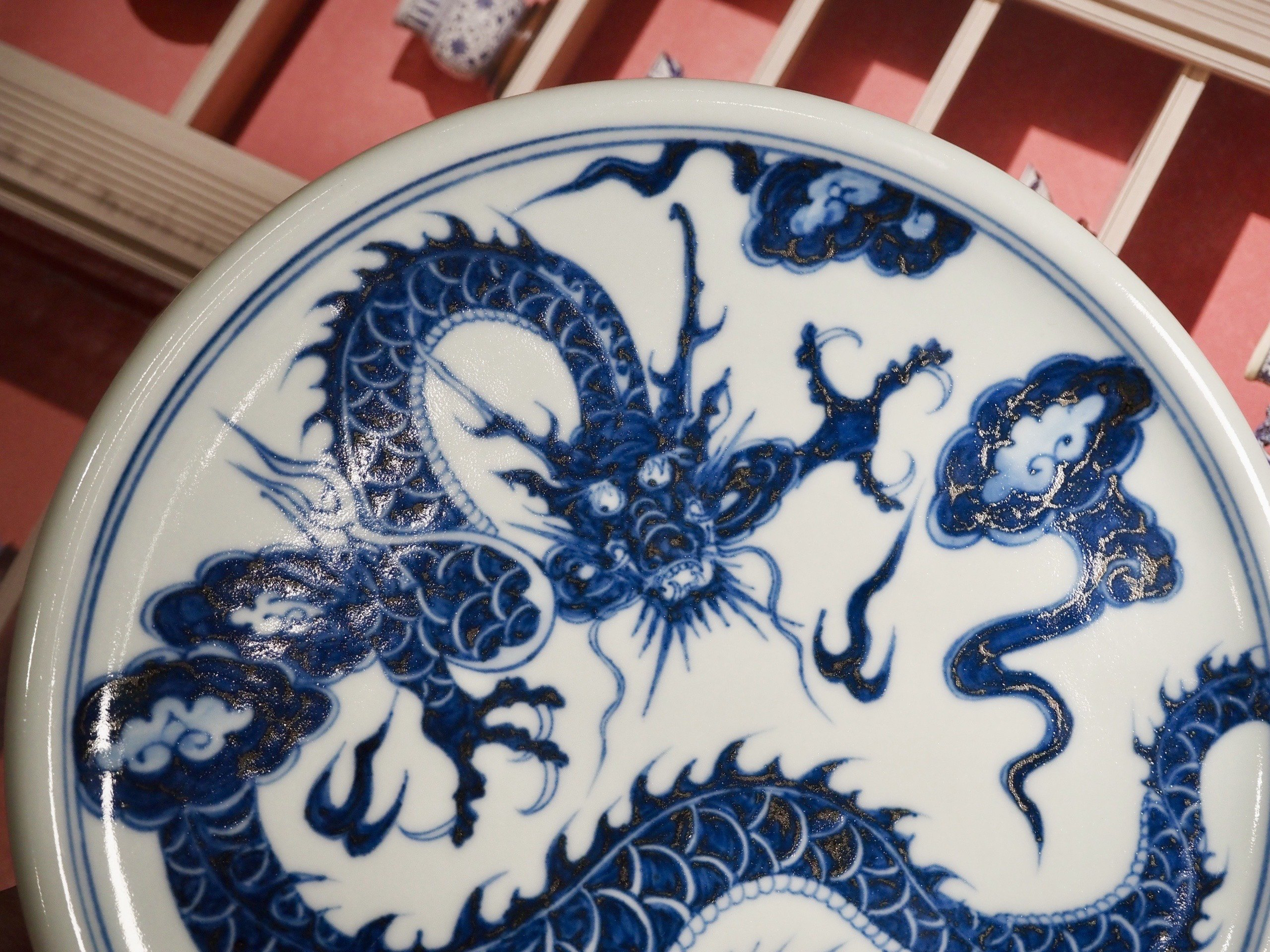 弘元珍藏陶瓷龙纹龙王壶承蓝色工艺品青花青花瓷壶承盘茶承高级