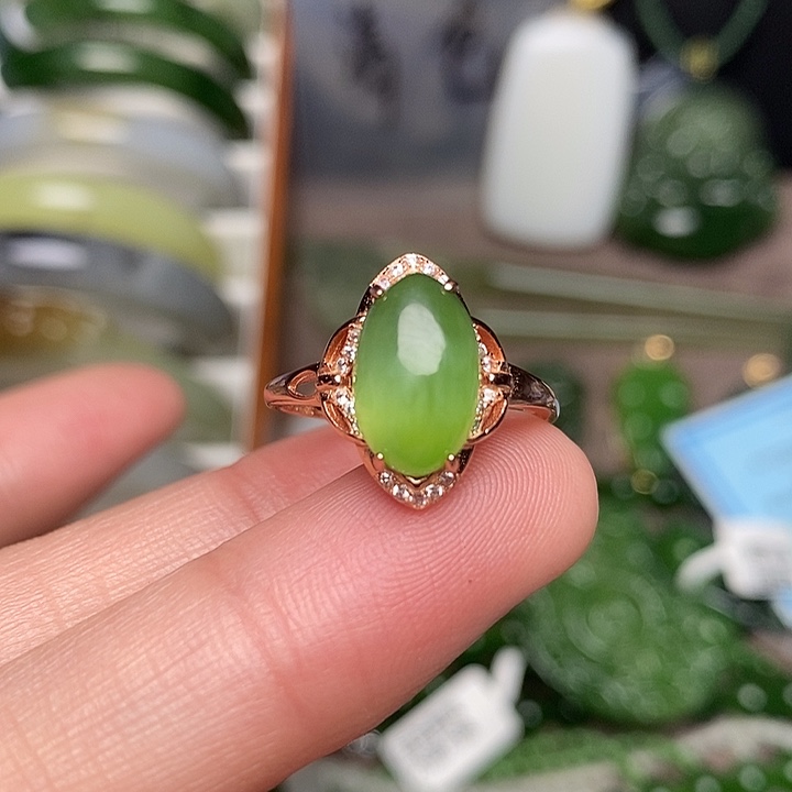 和田玉银S925镶嵌戒指