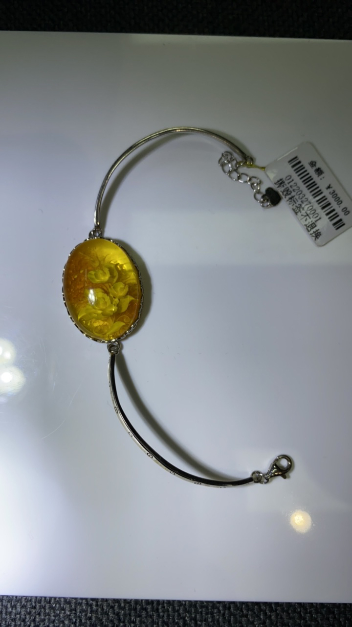 金珀纯手工雕刻阴雕花手牌7m