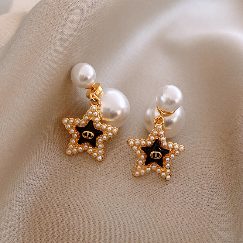 铜合金耳饰 CD五角星金色珠子耳钉
