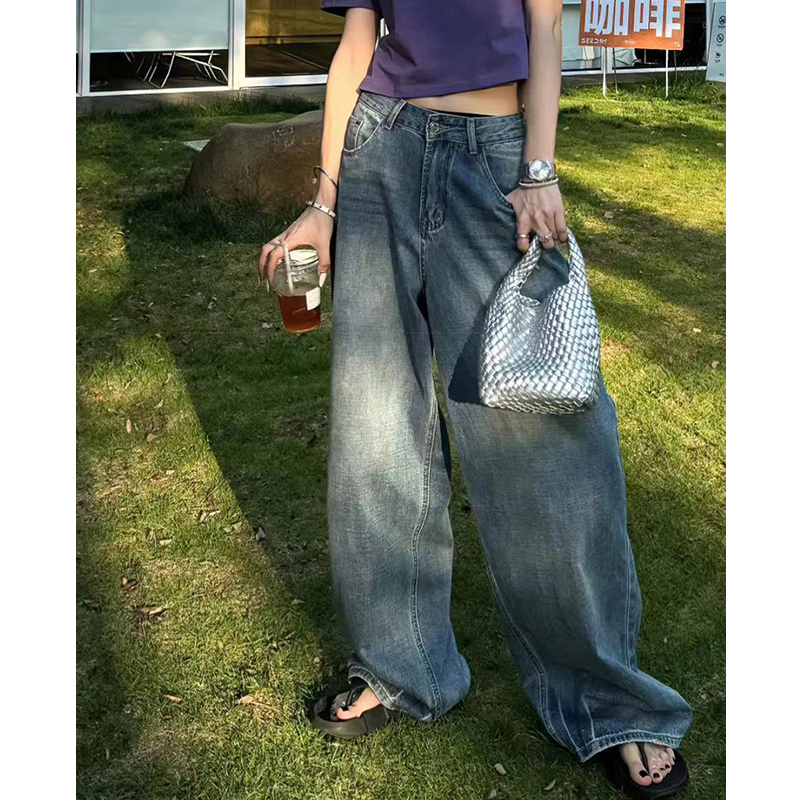 2025新款大码女装胖mm巨显瘦阔腿牛仔裤夏季高腰宽松拖地裤子潮