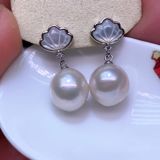 淡水珍珠耳饰银S925镶嵌