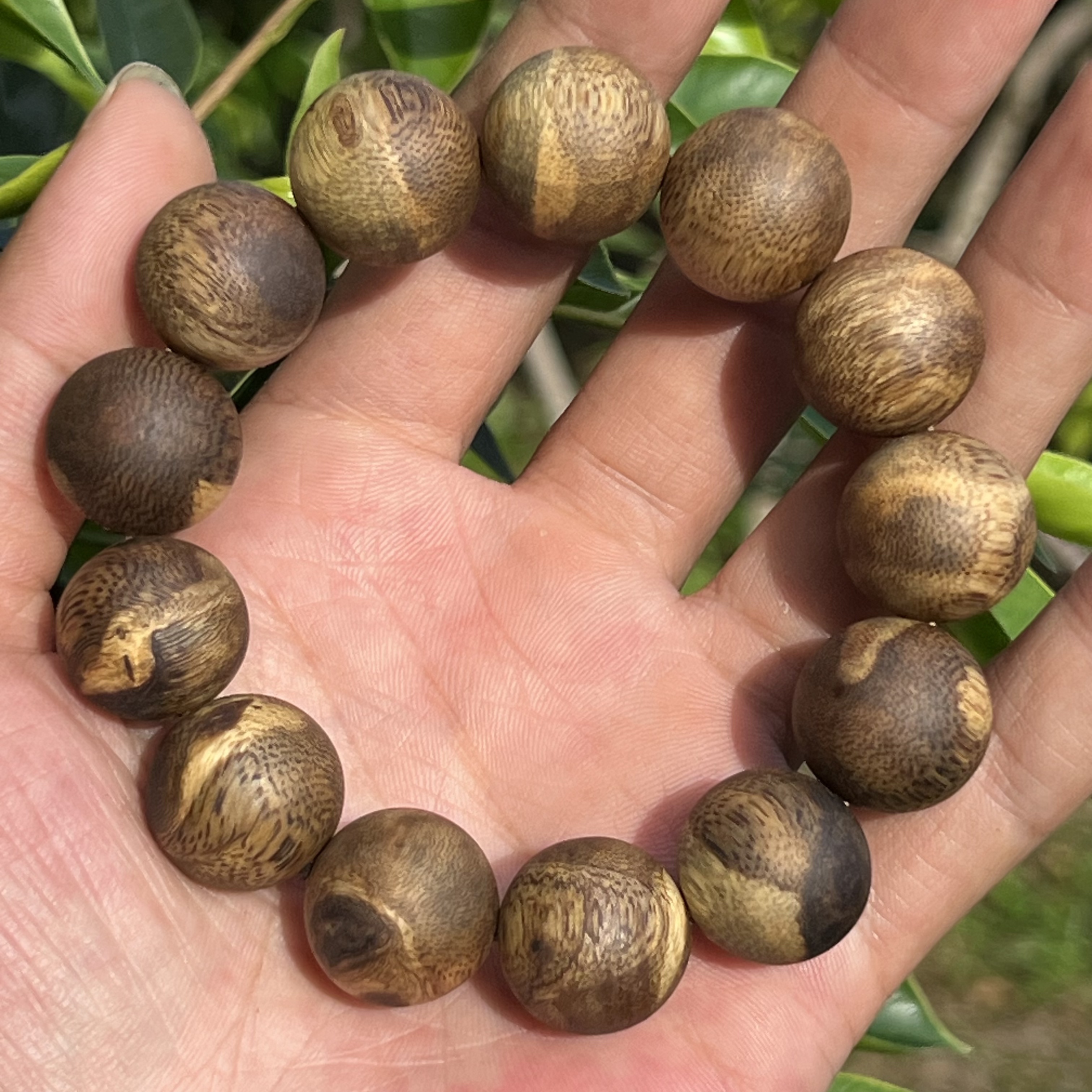 沉香手串圆珠单圈1.8规格24克多样性发货花珠虎斑珠手链