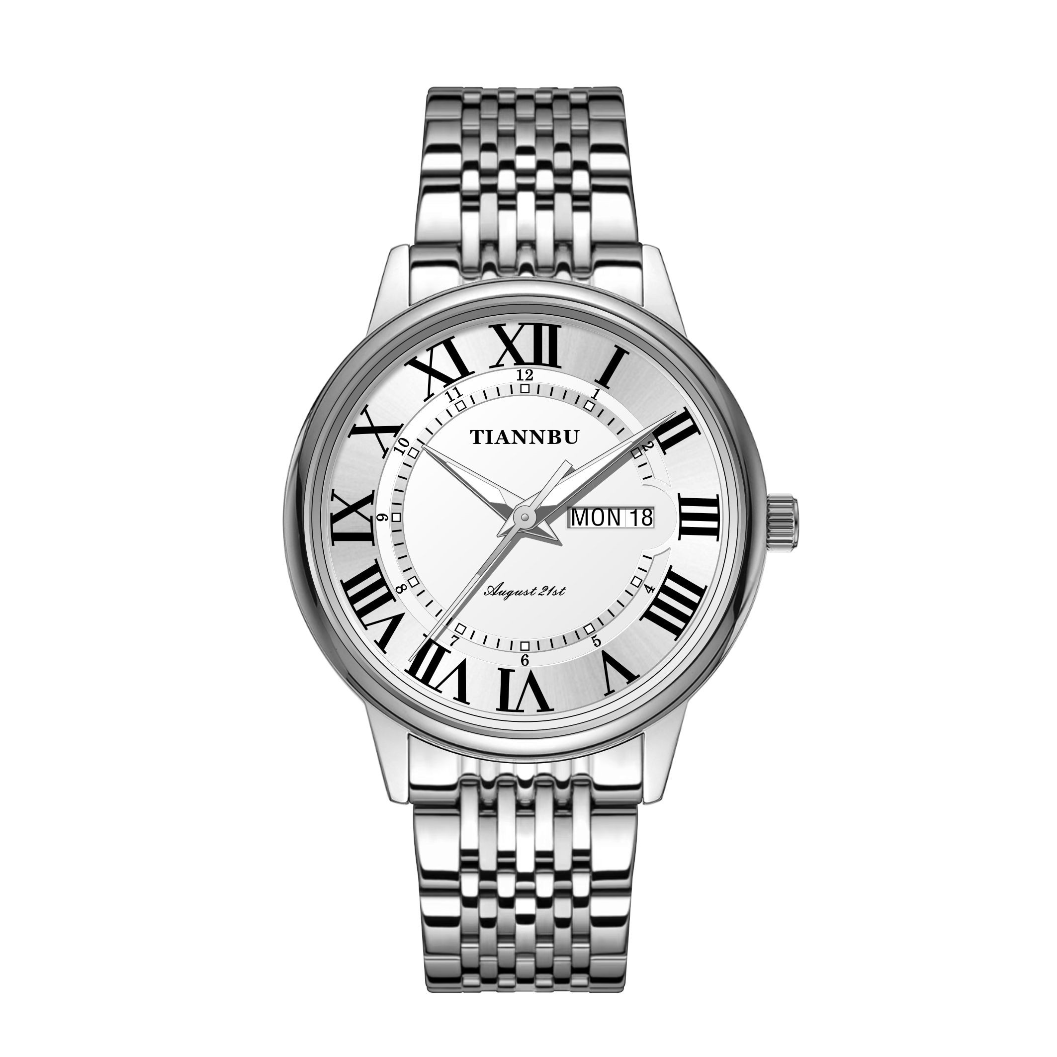 【专柜正品】--tianbo白罗马-全新防水男款商务手表-18