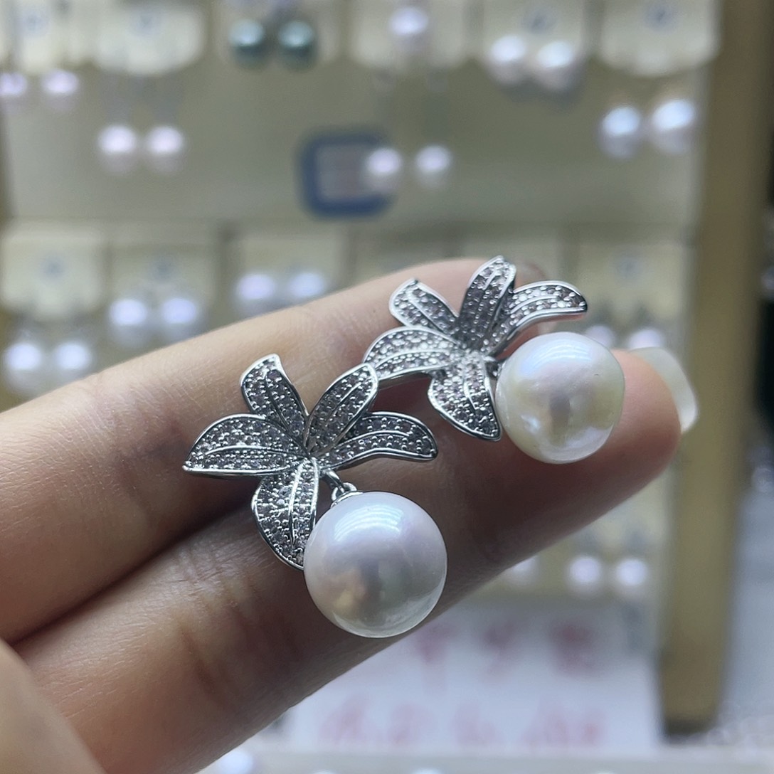 淡水珍珠耳饰银S925镶嵌