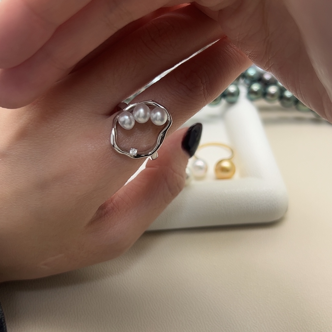 澳白keshi戒指 孤品设计款海水珍珠银S925镶嵌澳白keshi戒指
