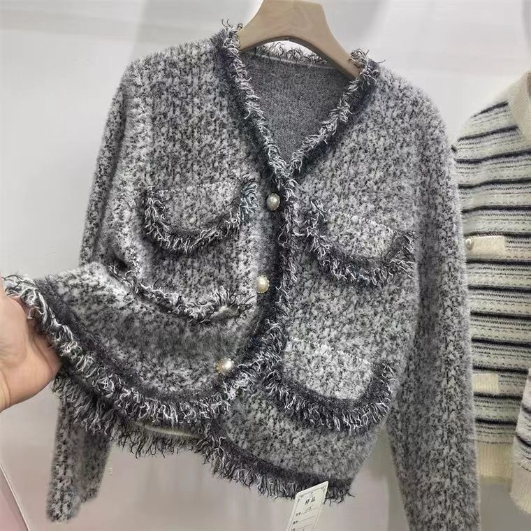 2168小香风时尚百搭双面绒外套韩版外套毛针织开衫毛衣