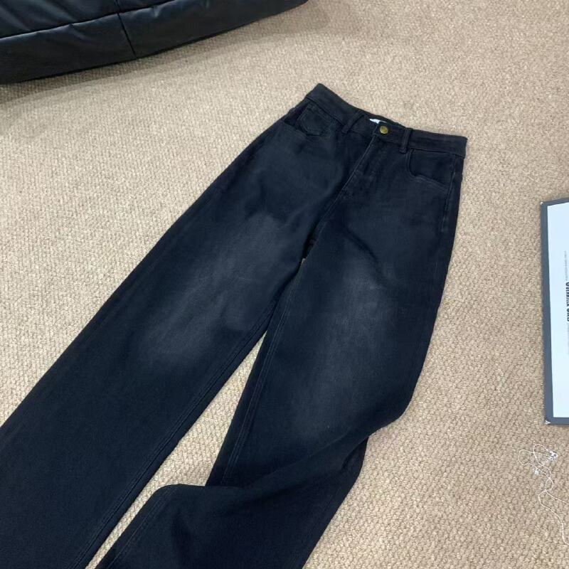 『雨美 Show』23668黑色植绒牛仔直筒裤