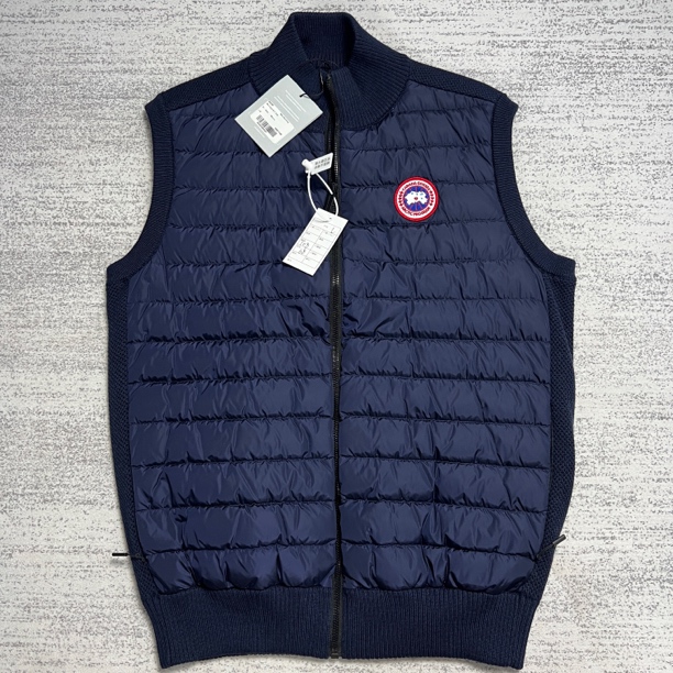 未使用 CANADA GOOSE 加拿大鹅 L深蓝色羽绒拼接羊毛立领背心马甲